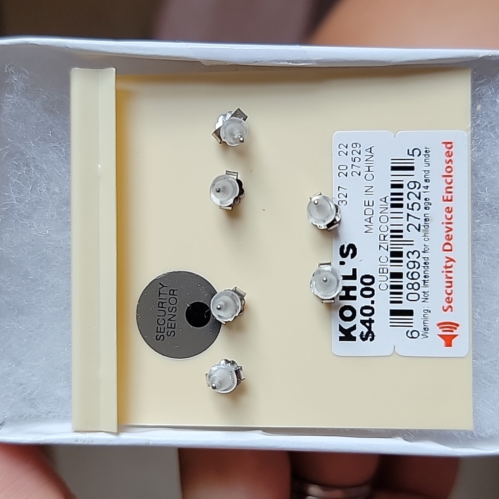 💎 Stud & Drop Earring Set of 3 - Sterling Silver and Cubic Zirconia - Picture 2 of 3